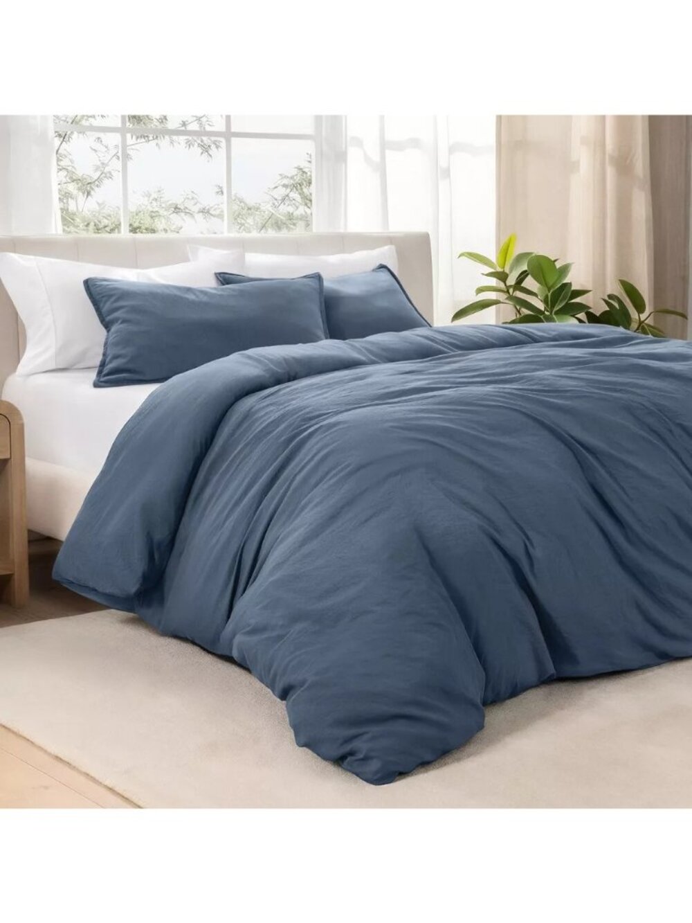 Bare Home Oversized Bering Sea Blue 3 Piece Duvet Cover Set w/ Pillow Shams